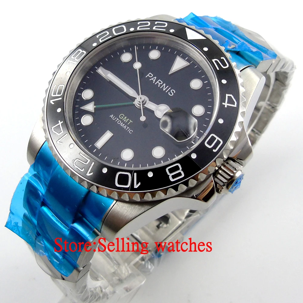 

40mm Parnis luminous Sapphire glass Ceramic bezel GMT automatic mens watch