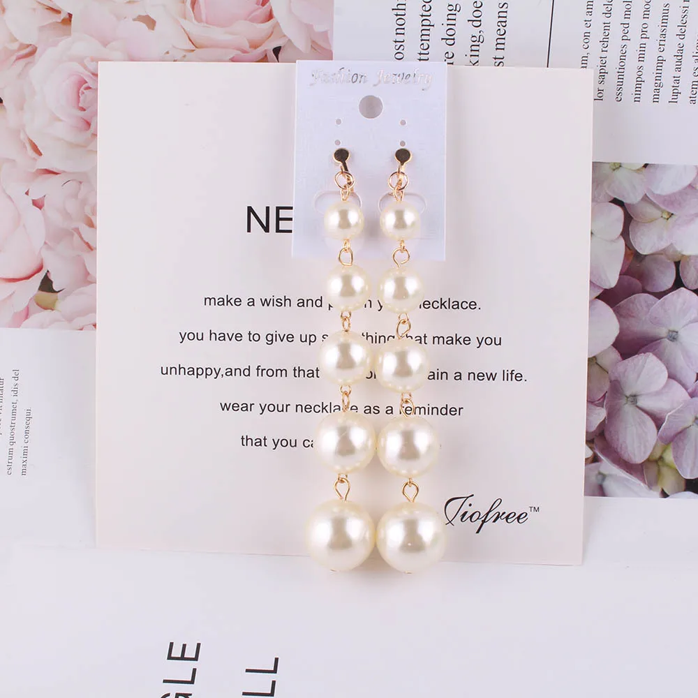 JIOFREE new design Trendy long Big Simulated Pearl  Clip on Earrings Pearls String Statement  Earrings For Wedding Party Gift images - 6
