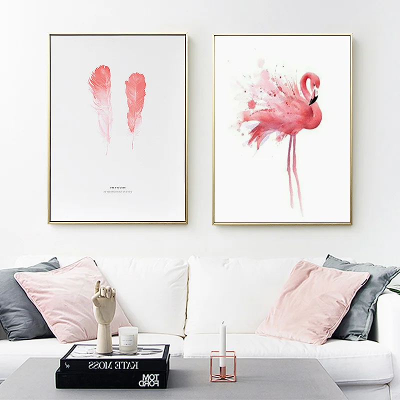 Скандинавский постер с розовым фламинго Картина на холсте Декоративные плакаты