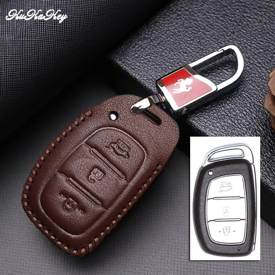 3Button Brown Для hyundai Solaris I30 IX35 туксонский акцент Getz Elantra Sonata Mistra Kona Santa fe кожаный чехол для ключей автомобиля брелоки на сумку Fob - Название цвета: 3Button Brown