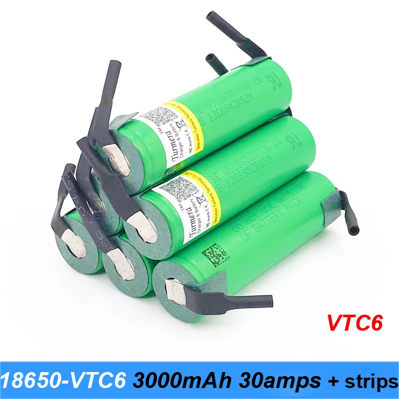 Аккумулятор 18650 vtc6 3000 мАч 30 Ампер us18650vtc6 с полосками пайки аккумуляторные батареи