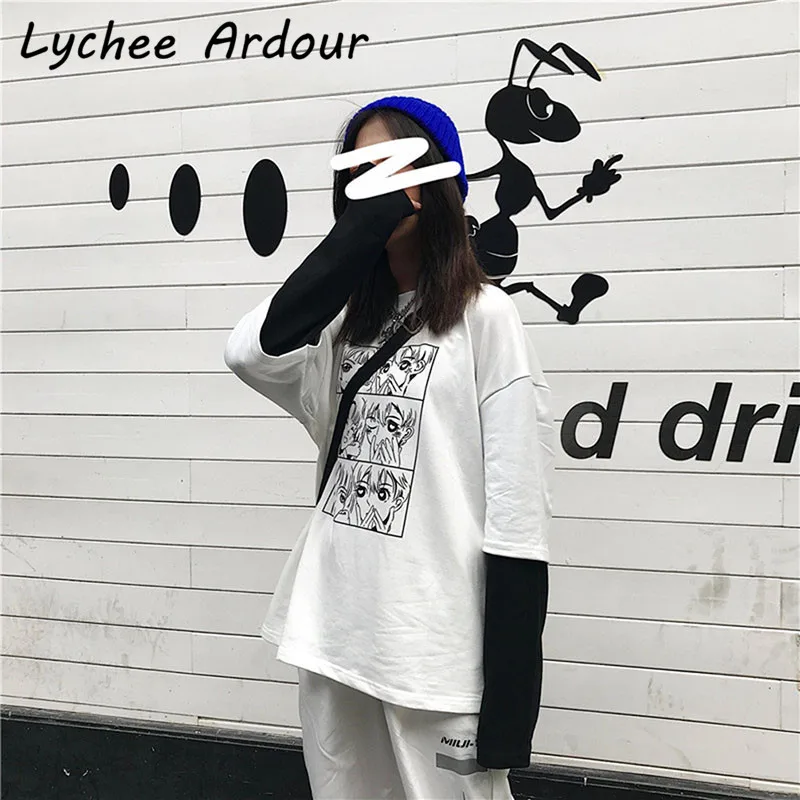 Lychee Ardour характер Лоскутная Толстовка с круглым вырезом и длинным рукавом