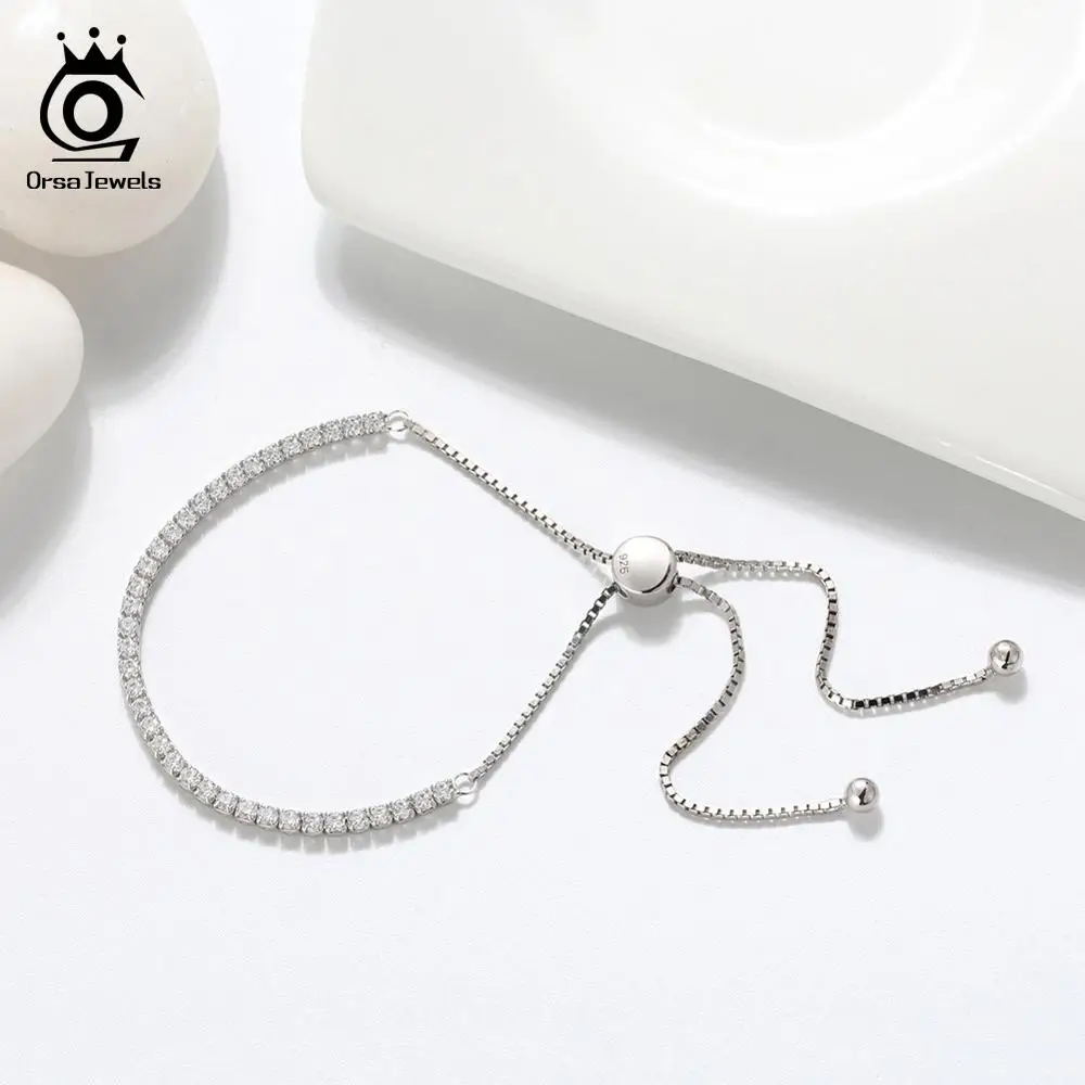 ORSA JEWELS из чистого 925 пробы серебра для девушек, регулируемые браслеты с цветной, с кубическим цирконом, серебряная цепочка для свиданий, ювелирные изделия SB42