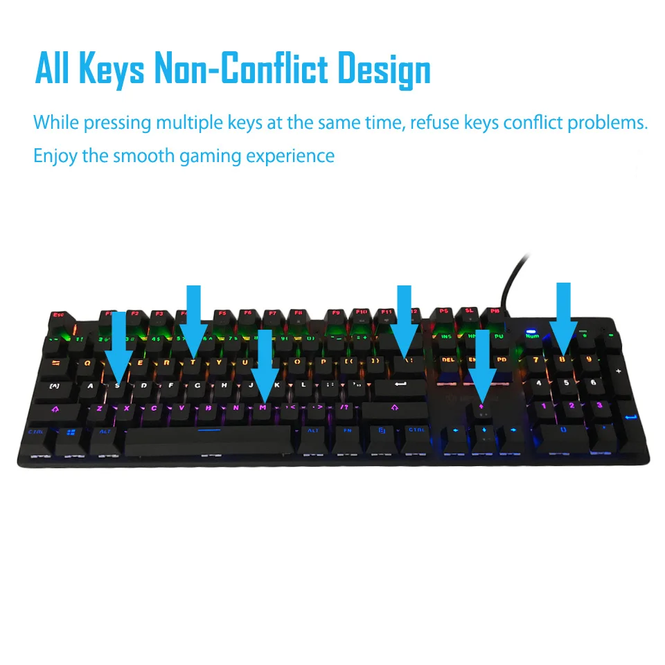 JK300 USB Проводная игровая клавиатура Механическая синяя ось RGB подсветка