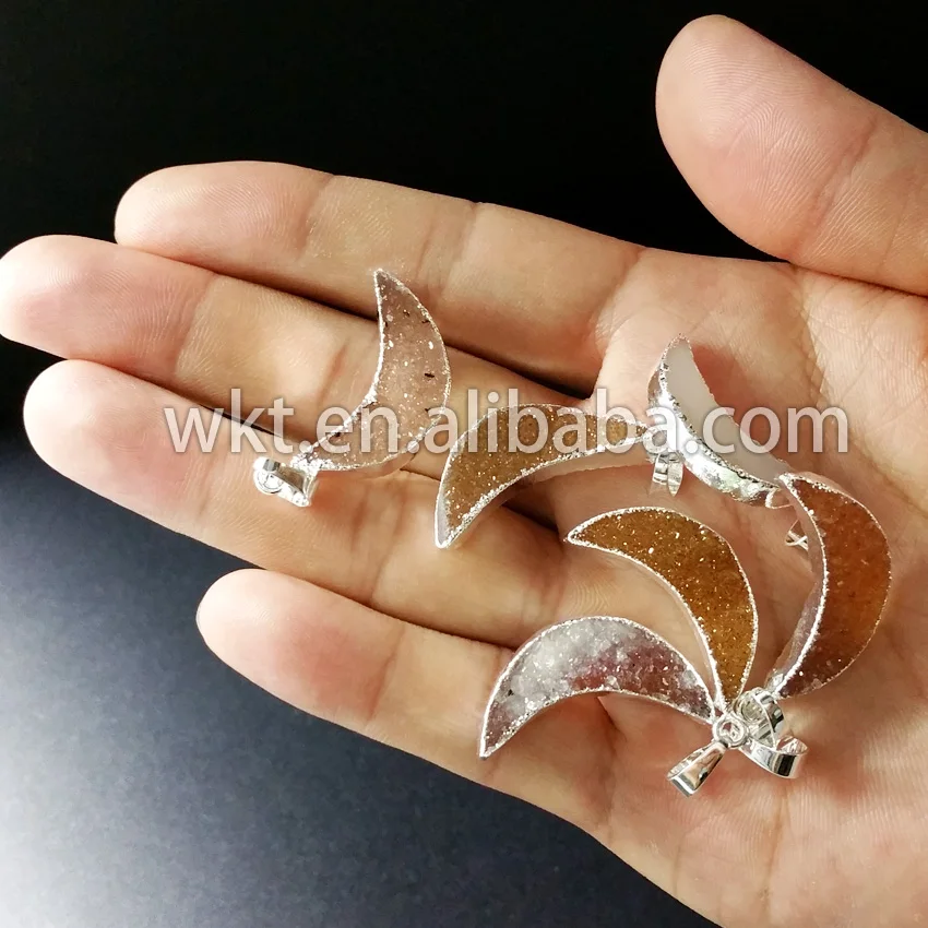 P474 натуральные подвески в форме полумесяца кулоны полумесяца|natural druzy|druzy pendantcrescent