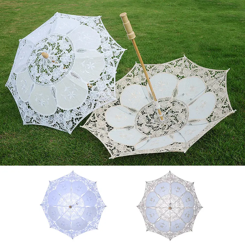 Кружевной зонтик с деревянной ручкой 1 шт. зонт от солнца для свадебных танцев и
