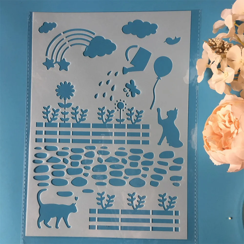 А4 кошка Радуга сад DIY Многослойные трафареты настенная живопись раскраска для