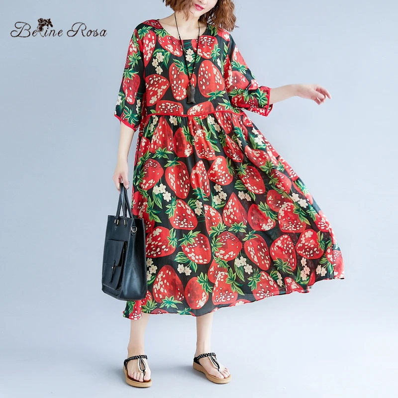 

BelineRosa Plus Size Dresses Women Big Strawberry Print Holiday Summer Beach Dress of the big sizes TYW00878