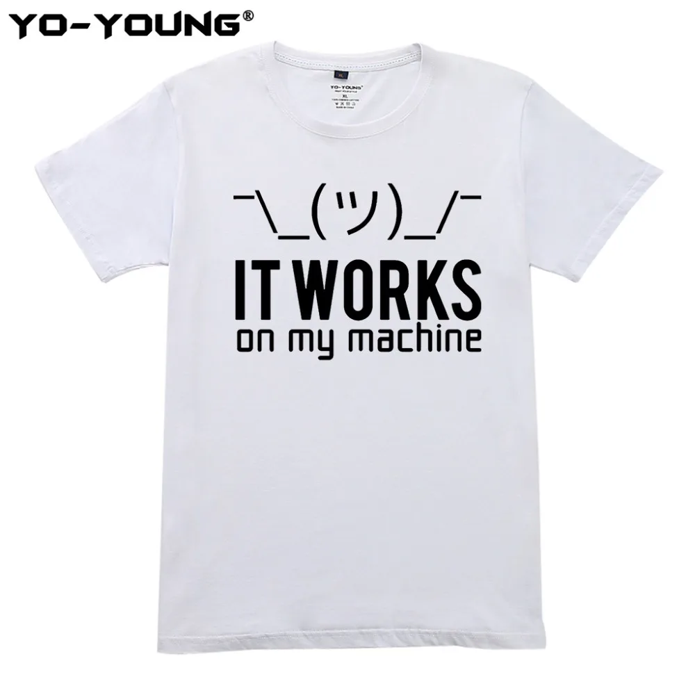 Yo-Young Men T-shirts With Funny Geek Letters Tees &quotIt works on my machine&quot 100% Combed Cotton Summer T shirts for Man | Мужская