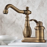 antique brass single handle bathroom wash basin mixer taps 2 hole deck mounted swivel spout vessel sink faucets znf429