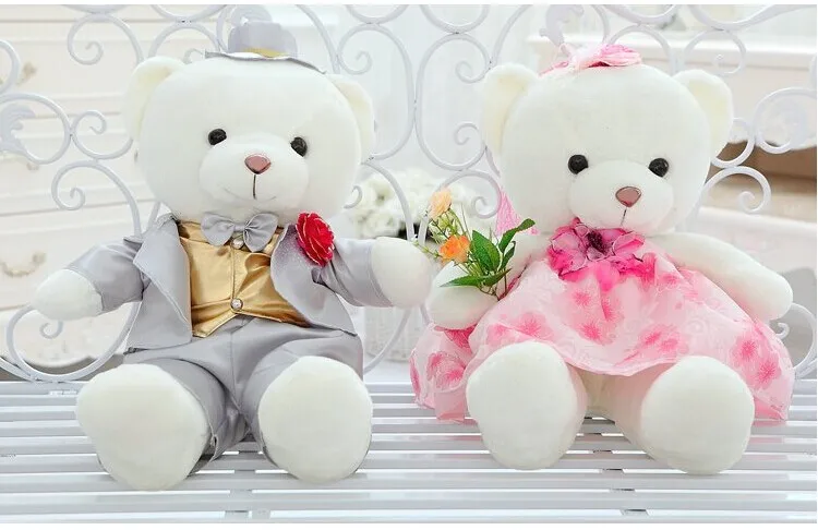 Большие серебристо серые костюмы 60 см и розовые цветы свадебный подарок t6808|bear