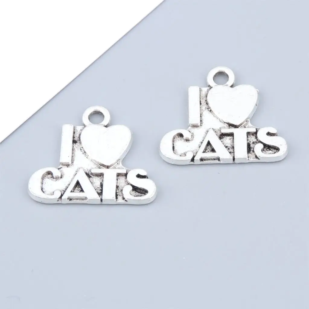 10 шт. серебряный цвет I love My Cats Подвески для изготовления сердца и буквы кулон любителей животных Ювелирные