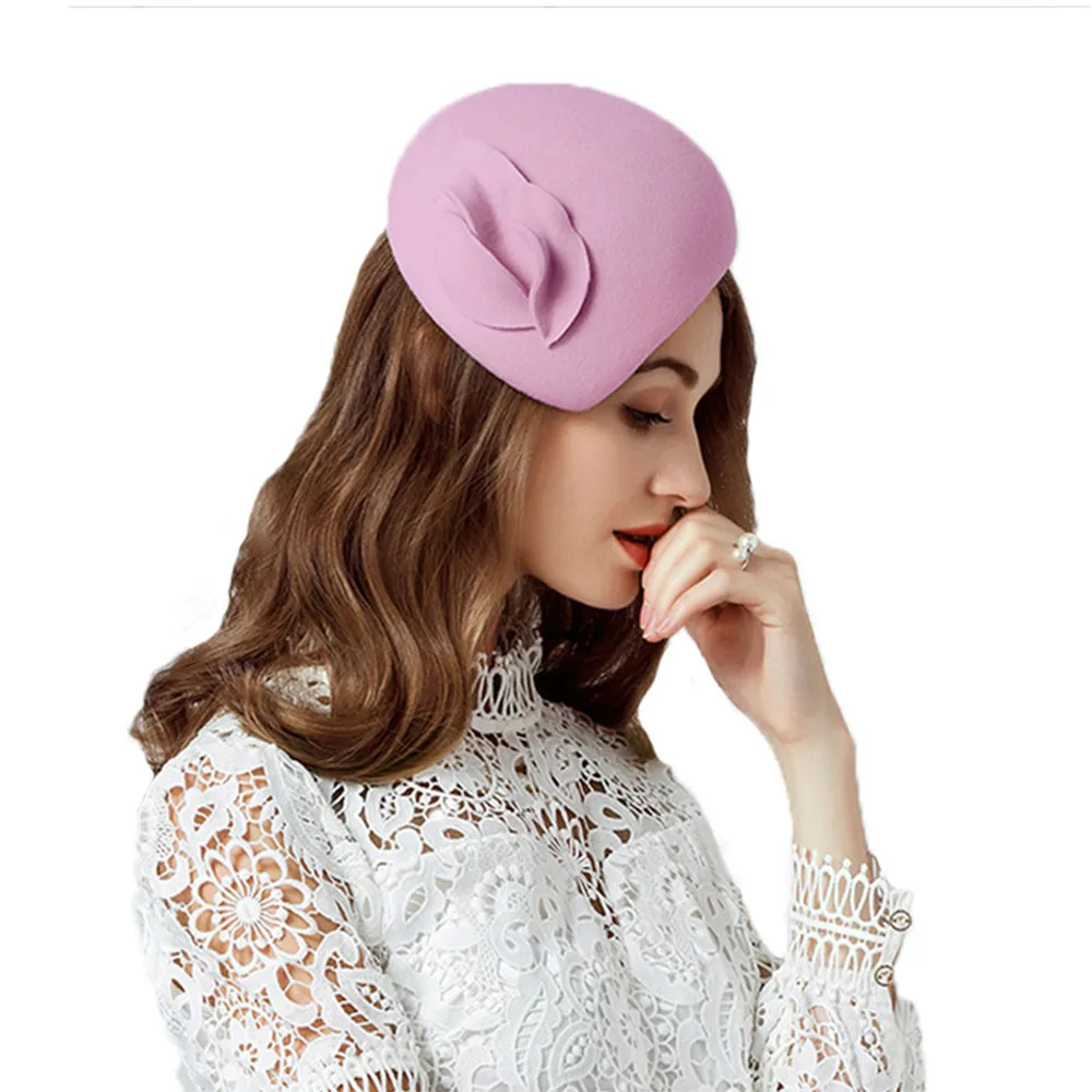 Purple Derby Hat FS вуалетки, шляпы для женщин, элегантные, шерсть, фетр, черные, розовые, женские, Pillbox, шляпа, Винтаж, церковная Кепка, свадебные, федоры, Дерби, Кепка - Цвет: Purple Derby Hat