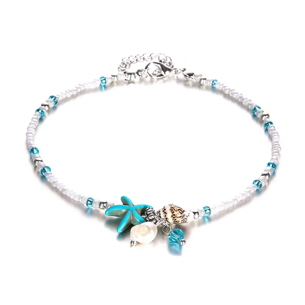 Bohemian Starfish Pendant Resin Anklet For Women New Stone Beads Shell Bracelets On Leg Boho Ocean Jewelry z0613 | Украшения и