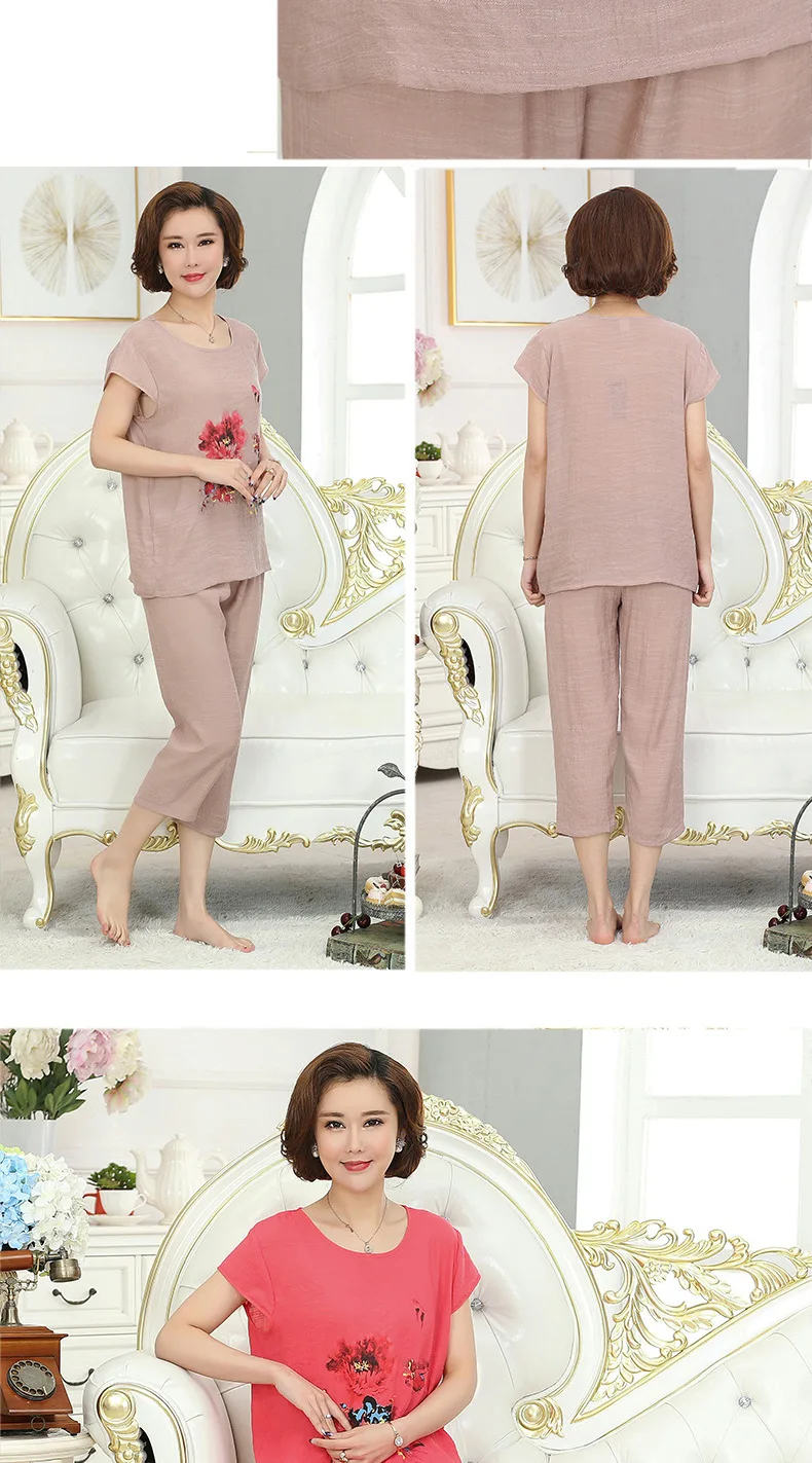 Fdfkalk, XL, XXL, 3XL, 4XL, большие размеры, женские пижамы, летние, с коротким рукавом, из хлопка и льна, пижамы, пижамы для женщин, пижамы, Q1015
