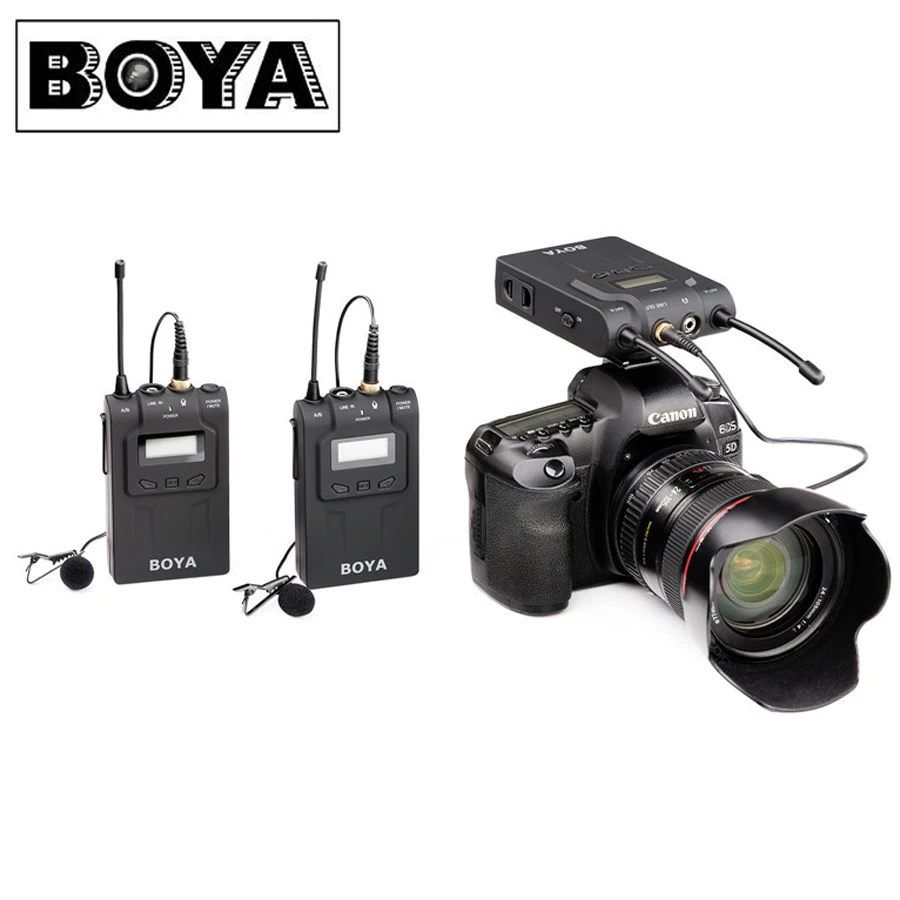 BOYA BY-WM8 UHF Dual Беспроводной петличный микрофон Systerm Lav интервью Mic 2 Передатчики 1 приемник для DSLR видео Камера