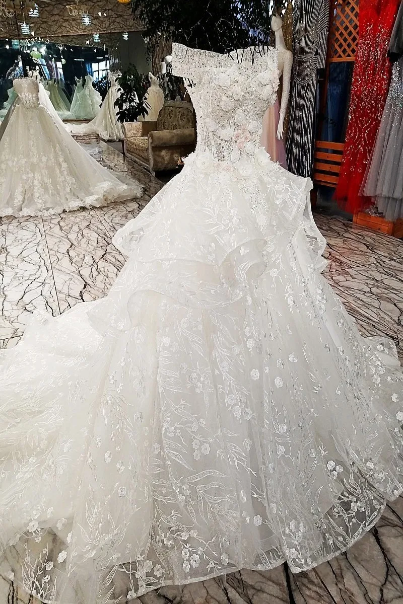 Robe De Mariee многослойная юбка с вырезом лодочкой и коротким рукавом роскошное