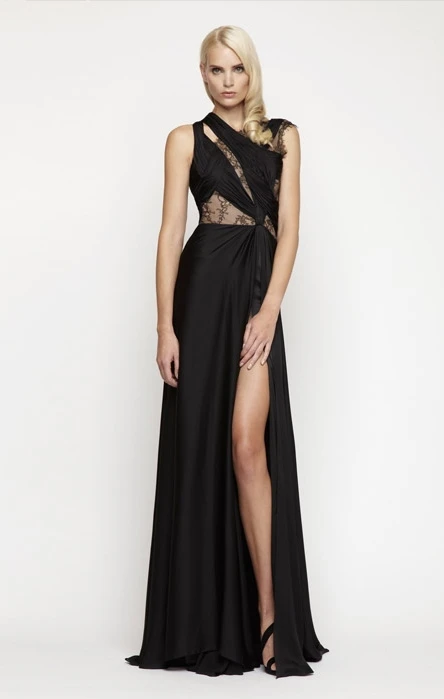 High Side Slit Lace Evening Dress Unique Designer Scoop Sleeveless Black Long Gown Vestido De Festa 2015 | Свадьбы и торжества