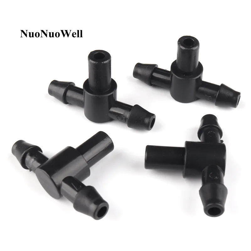

50pcs 4/7mm Hose Tee Connectors 6mm Flat Mouth Joints Garden Drip Irrigation Sprinklers Joint Automatic Watering System Fittings