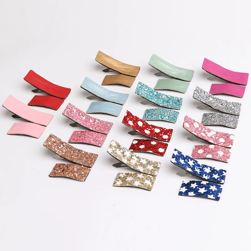 

10pair/lot Lovely Glitter Felt Hair Clips Cute Modish Girls Shinning Star BB Hairpins PU Leather Small Size Hair Accessories Pin