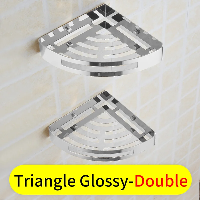 Glossy-Double Полка для ванной комнаты черная угловая полка из нержавеющей стали держатель полки для ванной комнаты настенная стойка для душа Держатель для шампуня Органайзер - Цвет: Glossy-Double
