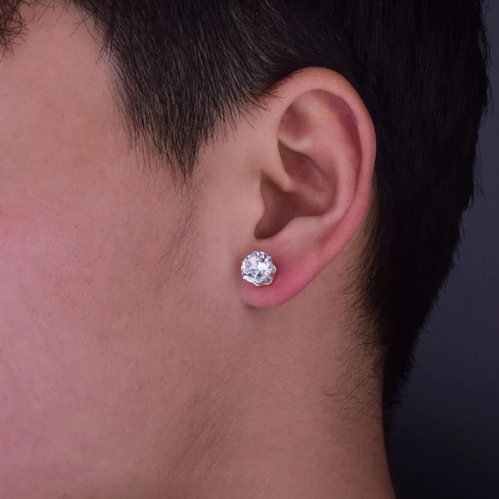 Круглые серьги гвоздики с фианитом 6 мм/8 мм|round stud earrings|stud earringsearrings hip hop |