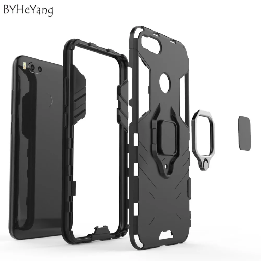 BYHeYang Luxury Armor Case For Xiaomi Mi A1 case mi5x back cover Metal Ring Bracket Cover 5X Coque 360 Full Protective | Мобильные