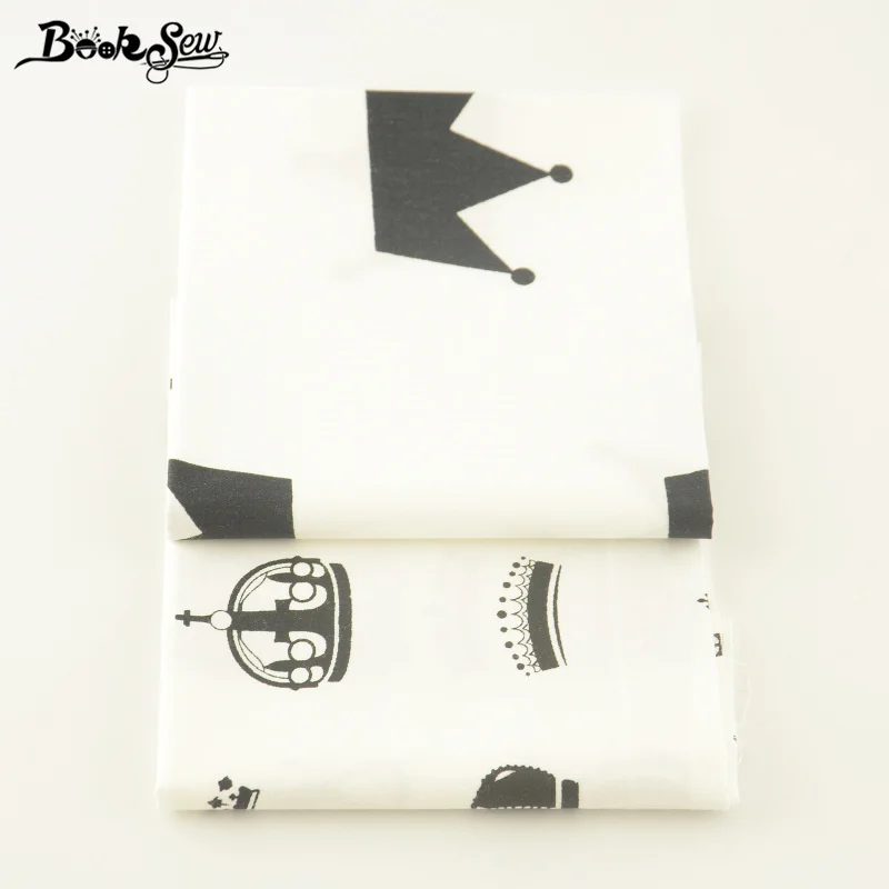 Booksew 100% хлопок Ткань 2 шт./лот 50 см x 100 Черный и белый различных Корона Стиль