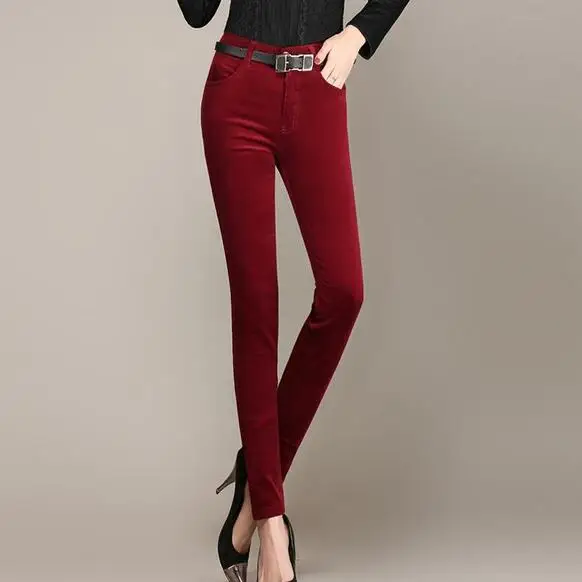 Spring Velvet High waist pants corduroy high quality trousers straight stretch Slim large size DF546 | Женская одежда