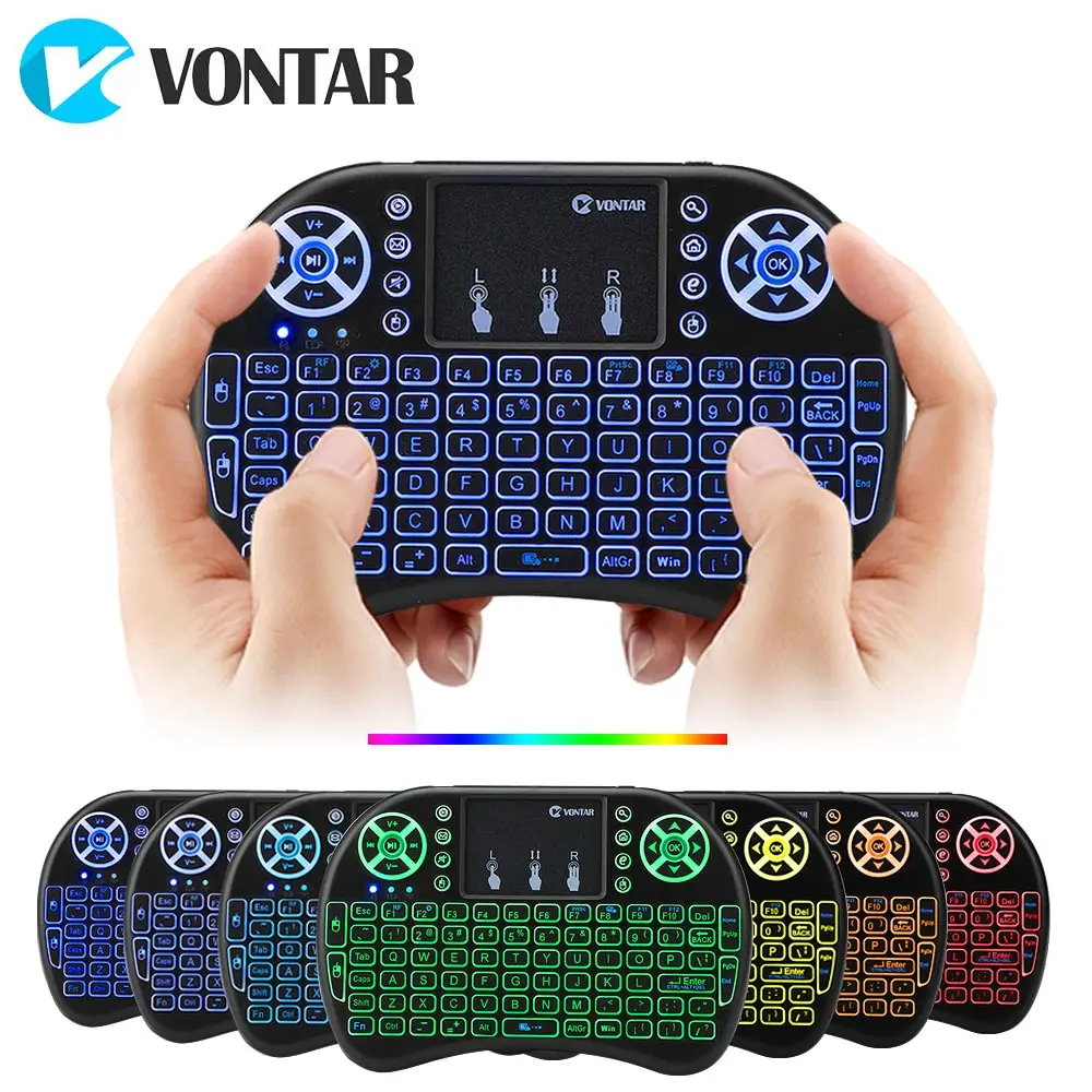 

VONTAR i8 7 Colors Backlit 2.4G Wireless Keyboard Air Mouse English Russian Touchpad Handheld for Android TV BOX T9 H96 Max plus