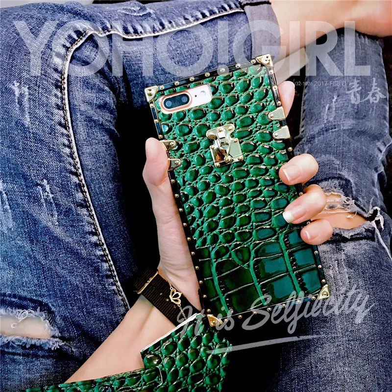 Чехол с квадратным покрытием для iPhone 8 7 Plus XS Max XR кожаный чехол крокодиловым