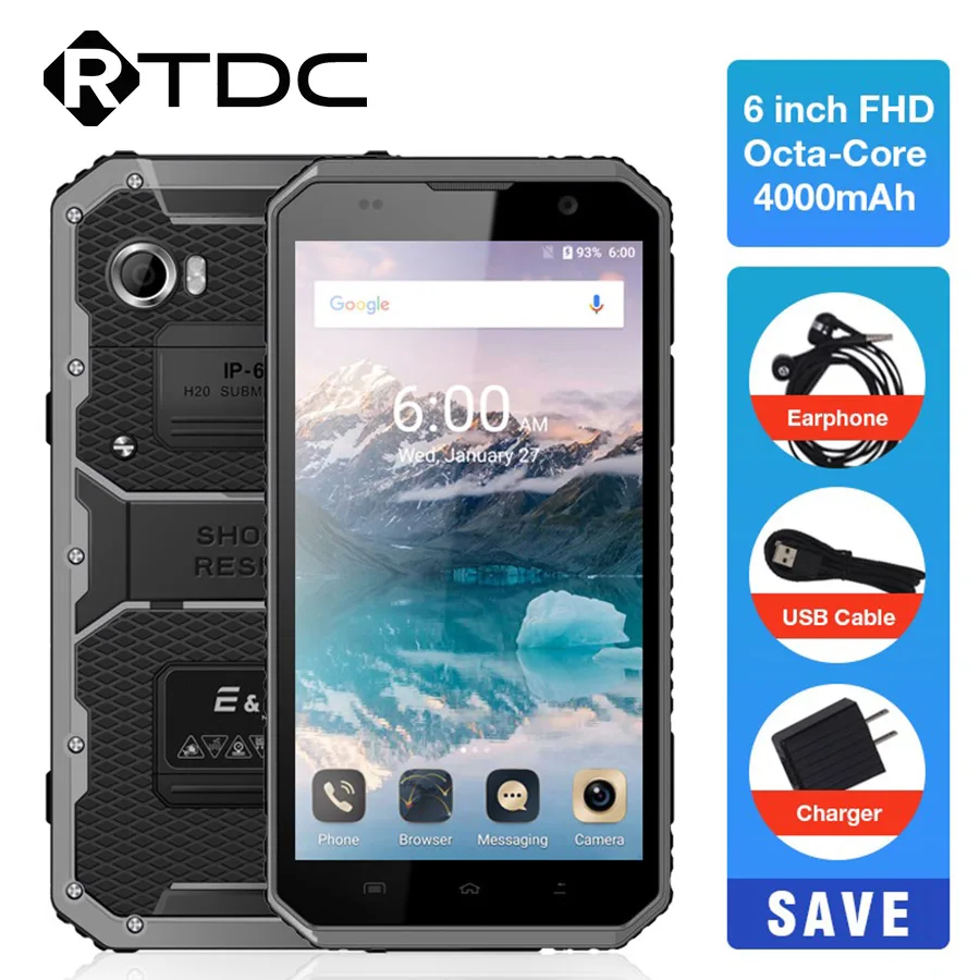 E & L W9 Водонепроницаемый смартфон дюйма 4G IPS Full HD Мобильный телефон Octa Core 4000 мА/ч IP68