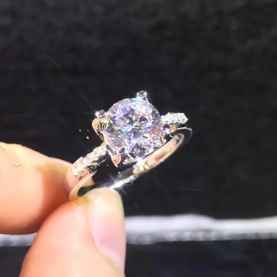 Круглое серебряное кольцо Moissanite 1ct D VVS роскошное свадебное кольцо Moissanite для женщин
