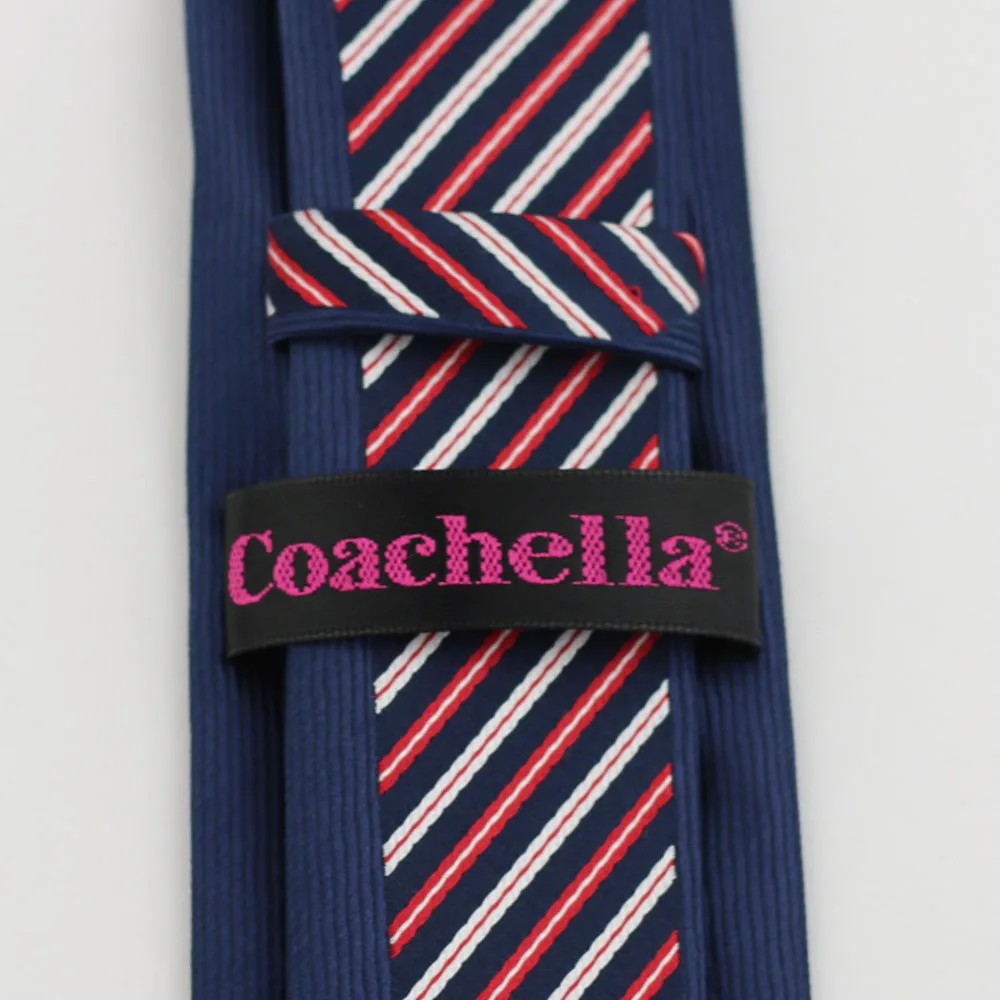 Coachella Ties Navy Blue Tie with Red White Stripe Bordered Design Necktie Microfiber Skinny 6cm | Аксессуары для одежды