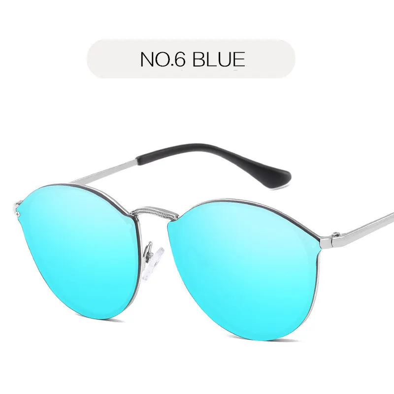6.blue NYWOOH кошачий глаз солнцезащитные очки женские роскошные зеркальное покрытие Солнцезащитные очки женские Ретро без оправы металлические очки UV400 - Цвет линз: 6.blue