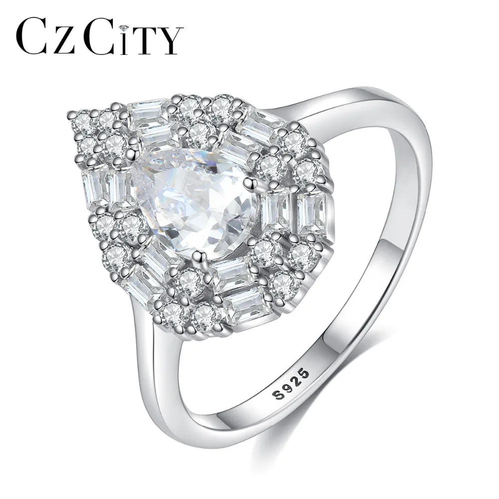 CZCITY роскошные 925 пробы Щепка Обручение Кольца с полудрагоценными камнями для Для
