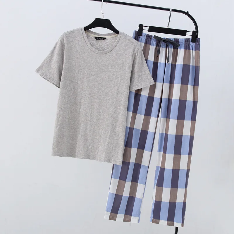 Летняя тонкая крутая удобная свободная повседневная мужская Хлопковая пижама