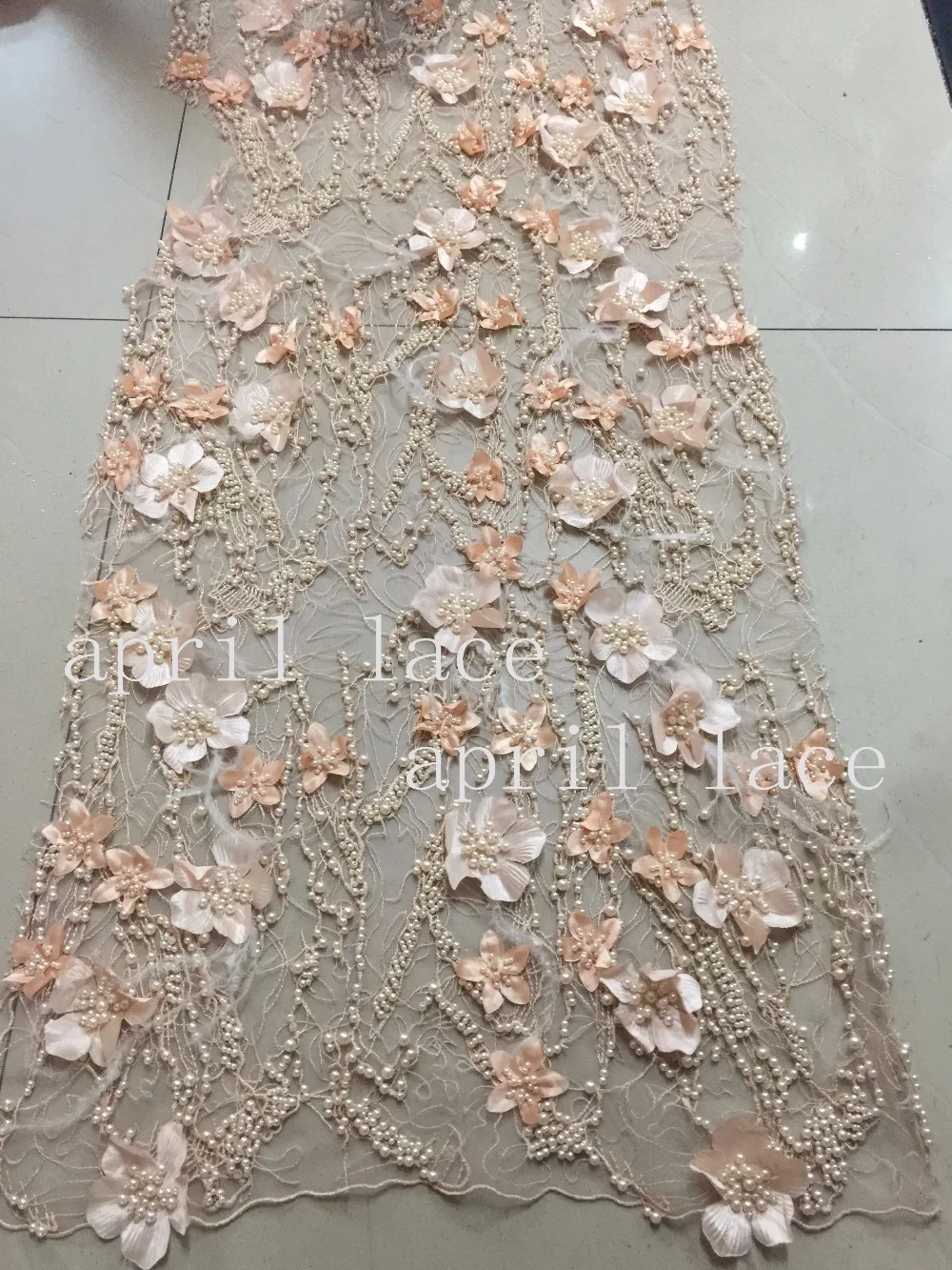 5 ярдов ST002 # Роскошная 3d жемчужная вышивка бисером сетчатая кружевная ткань для