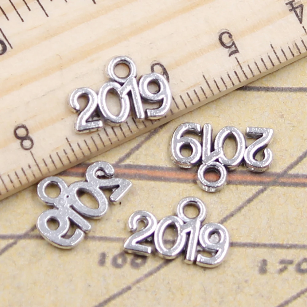 20 шт. буквы амулеты 2018 2019 2020 год 9x13 мм Античные посеребренные Подвески