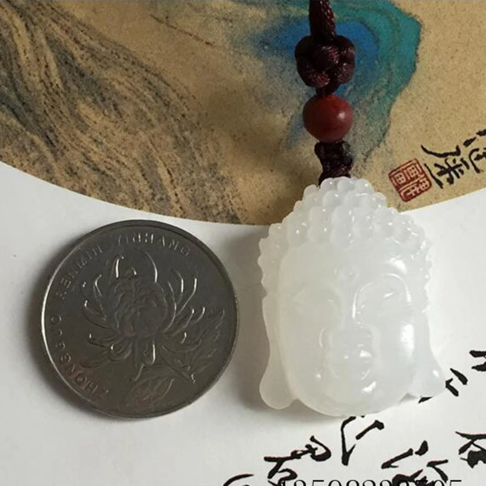 Натуральный белый нефрит счастливый амулет Будда Кулон ожерелье цепочка из
