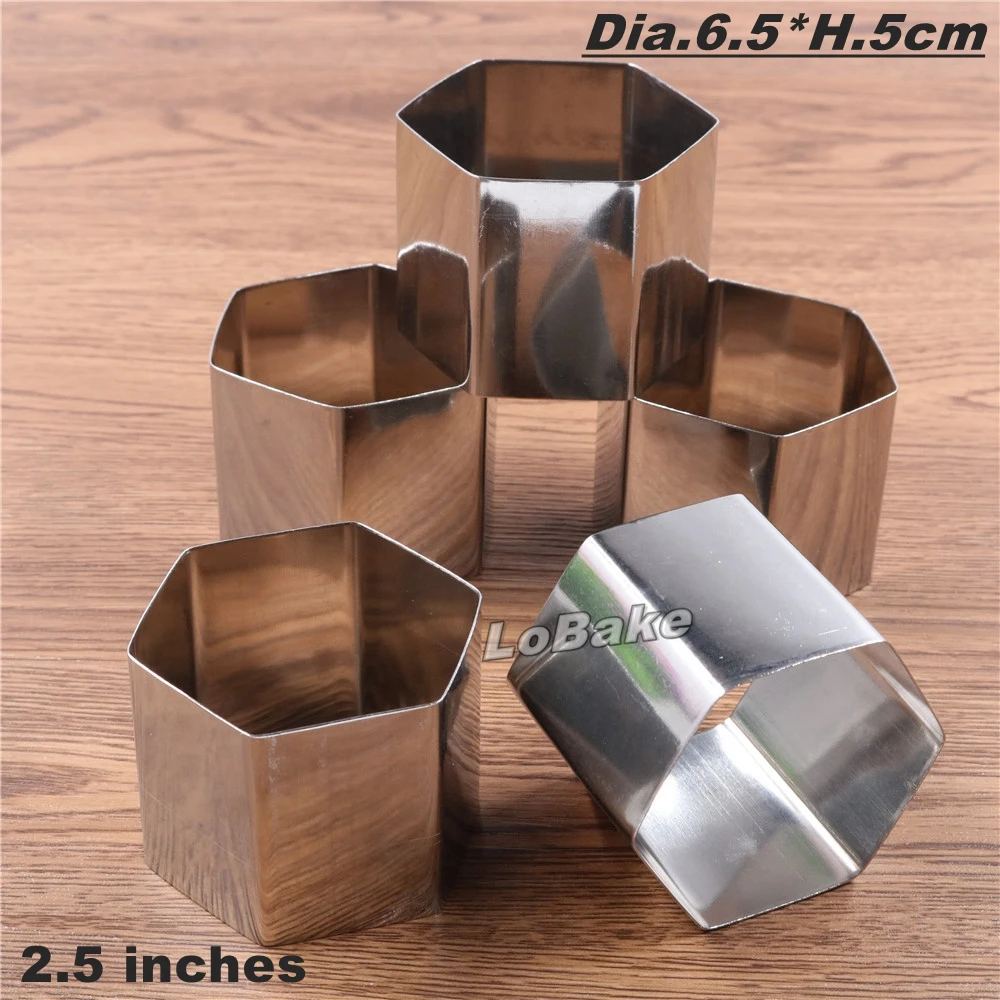 

(5pcs/lot) 2.5 inches dia.6.5cm height 5cm hexagon stainless steel cake mold pineapple mousse tiramisu mould rice roll molds