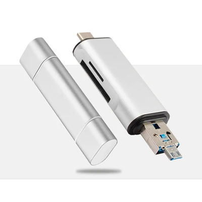 Silver Tendway 5-в-1 Тип C OTG USB SD кард-ридер с флеш-накопитель USB с гнездовым Интерфейс для ПК USB 3,0 флеш-карты памяти TF для устройства чтения sd-карт для компьютера - Цвет: Silver
