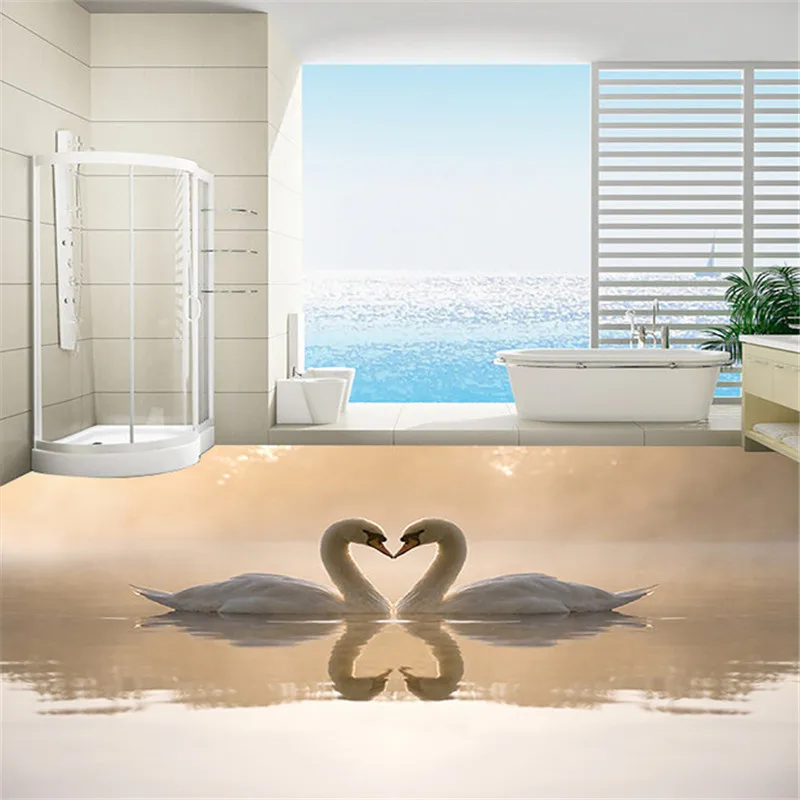 Custom 3D painting wallpaper PVC adhesive wear non-slip waterproof Two swans water European ultra modern kitchen mural sticker |