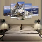 Модульная Картина на холсте HD с принтом, 5 панелей, Постер с изображением животных, волков, рамок, Современное украшение для дома, гостиной