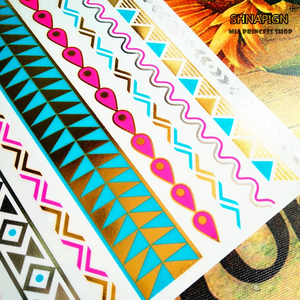 SHNAPIGN 24 стиля временное боди-арт голубая цепочка с золотым узором наклейка для