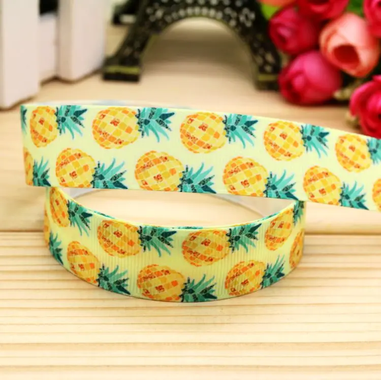 

7/8'' Free shipping pineapple printed grosgrain ribbon hair bow headwear party decoration wholesale OEM 22mm H5194