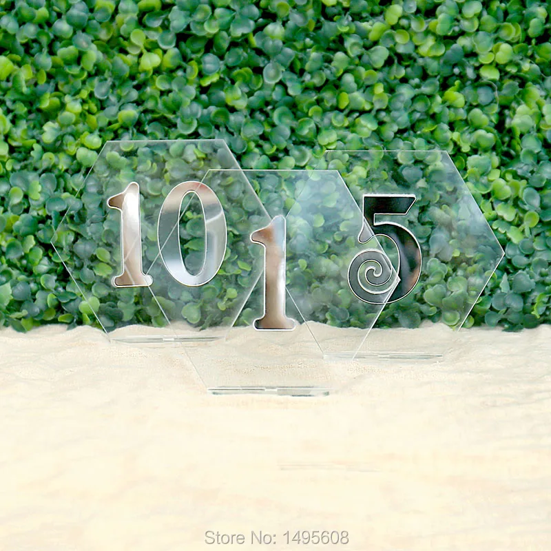 Шестигранные зеркальные декоративные акриловые метки цифры для стола