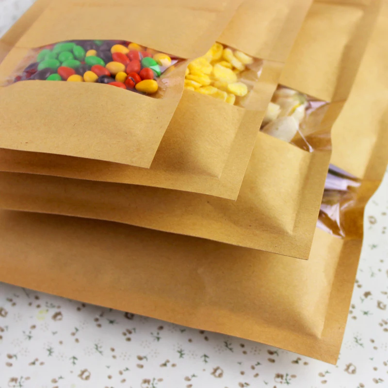 Оконные пакеты 9x14 см коричневая крафт бумага дой Пак пакет с застежкой молнией