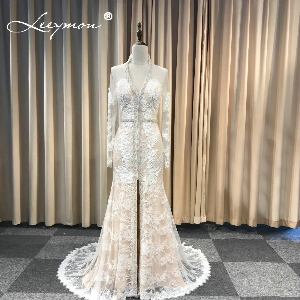 

Leeymon Stock Clearance Wedding Dress Sexy V-Neck Handwork Beading Cheep Wedding Dress Big Sale 2019 Real Pictures