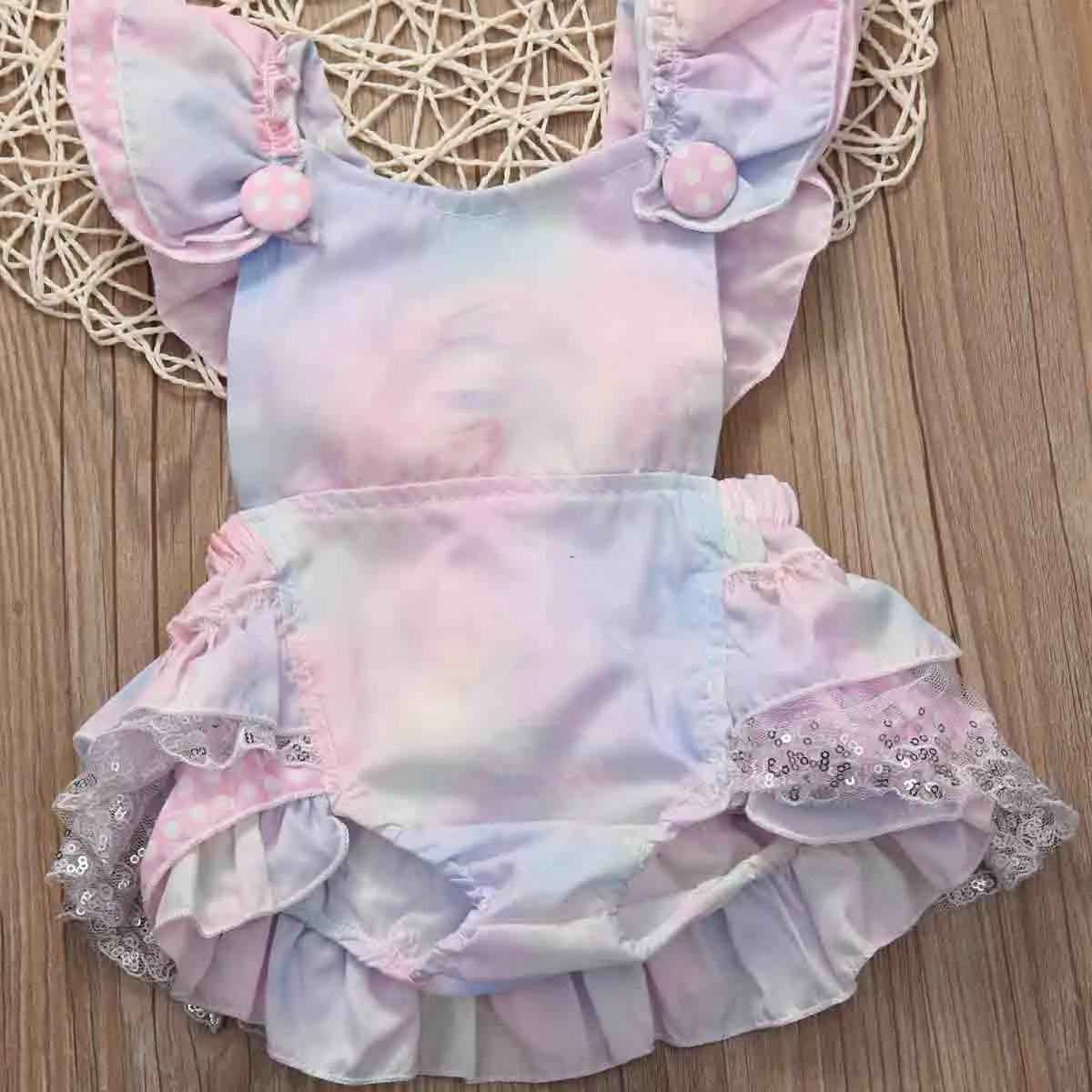 207 повседневное хлопковое короткое милое боди с рюшами для маленьких девочек